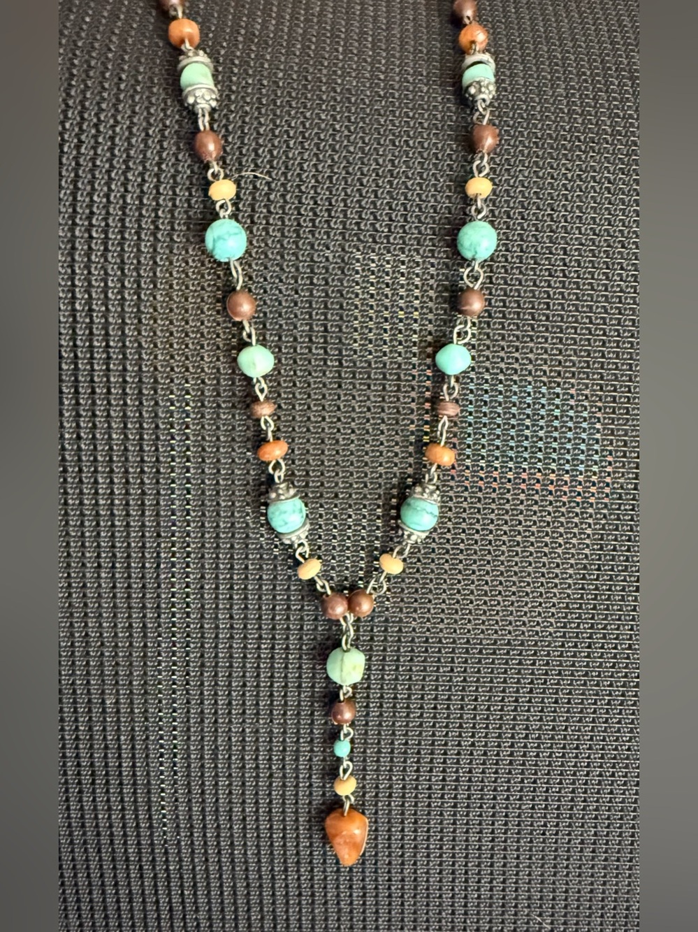 Turquoise and Brown Beaded Y-Necklace - Picture 3 of 7